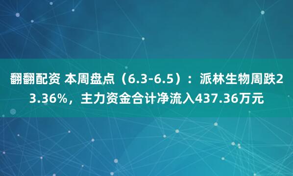 翻翻配资 本周盘点（6.3-6.5）：派林生物周跌23.36%，主力资金合计净流入437.36万元